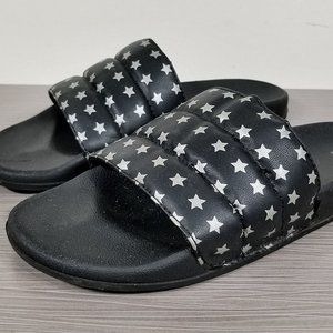 BP. Slide Sandals, Black with Silver Stars, Womens Size 10